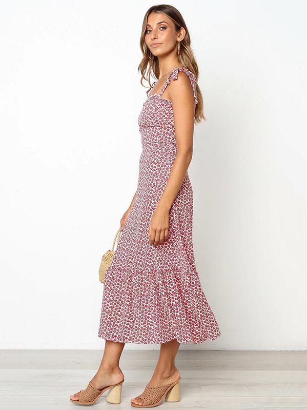 Sweet Spaghetti-neck Bohemia Ruffled Midi Dresses