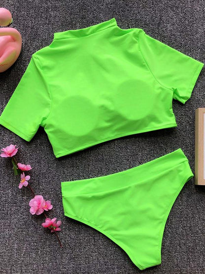 Plain Short Sleeve Tankini Swimsuit