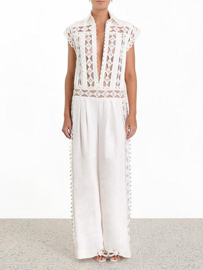 Casual Rivet holes Sleeveless Wide Leg Chic Jumpsuits
