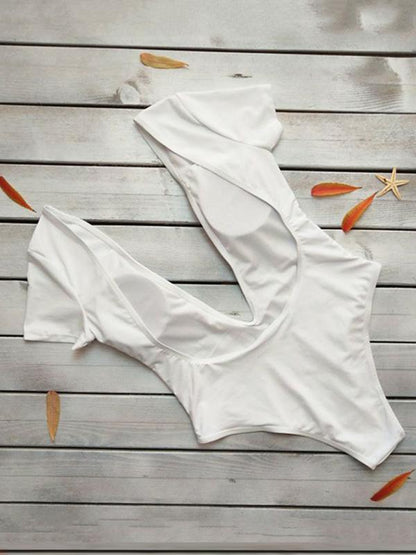Deep V-neck Short Sleeves One-piece Swimwear