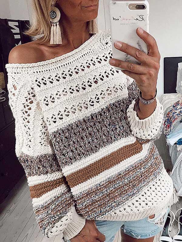 Loose Hollow Round-neck Knitting Sweater
