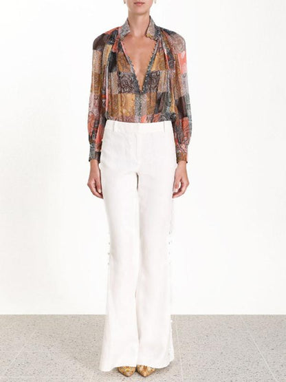 Fashion Hollow Empire Wide Leg Casual Pants
