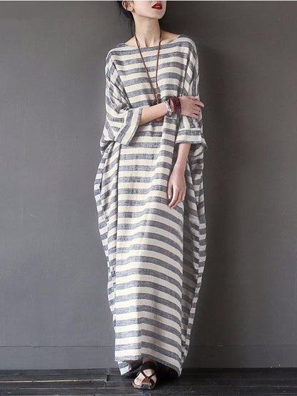 Original Loosen Long Casual Dress in Stripes