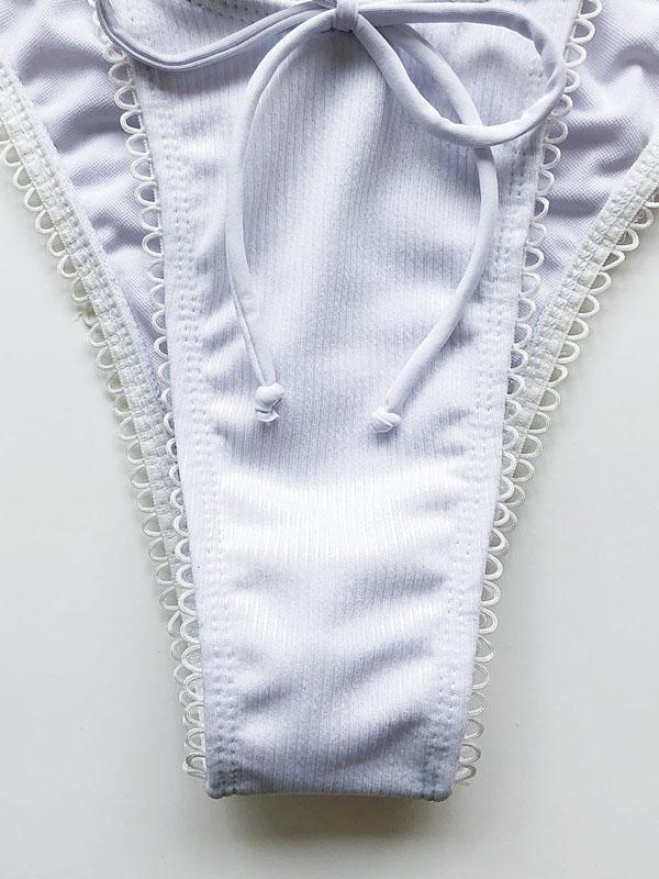 Solid Color Bow Bikini Swimsuit