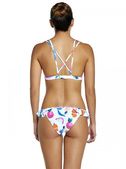 Falbala Printed Spaghetti Straps Bikinis Swimwear
