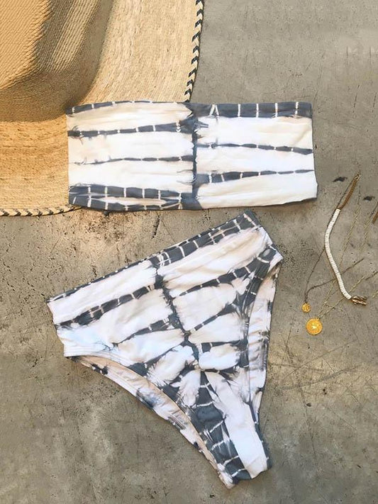 Tie-Dyed Bandeau Split Bikini Swimsuit