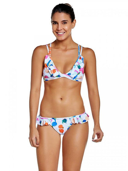Falbala Printed Spaghetti Straps Bikinis Swimwear