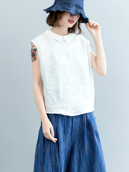 Simple Solid Color Lapel Cap Sleeve Vest Top