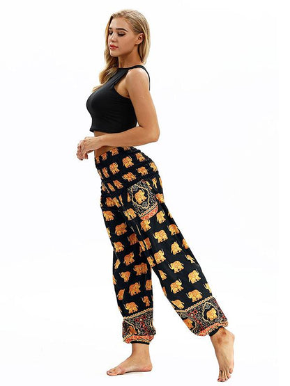 Floral Printed Elastic Waist Wide Leg Casual Pants