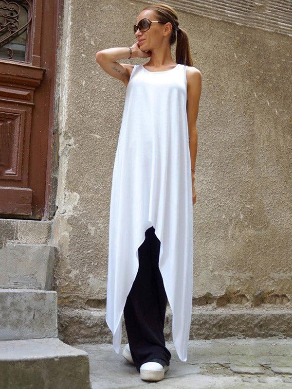 Black&White Loose Soft Asymmetric  Tank Top Long Dress
