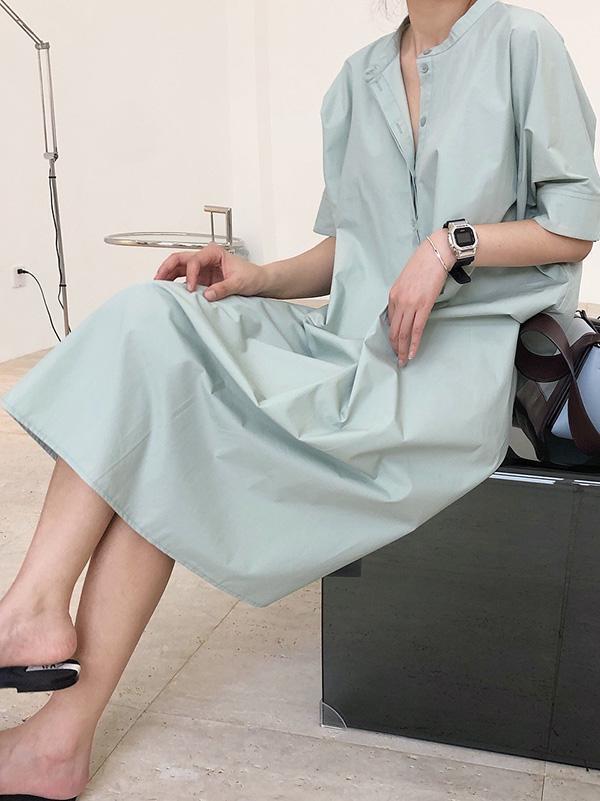 Original Solid Round-Neck Shirt Dress
