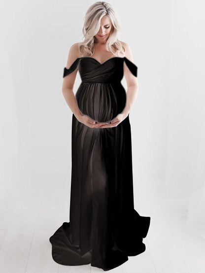 Maternity Off-the-shoulder Split-front Maxi Dress