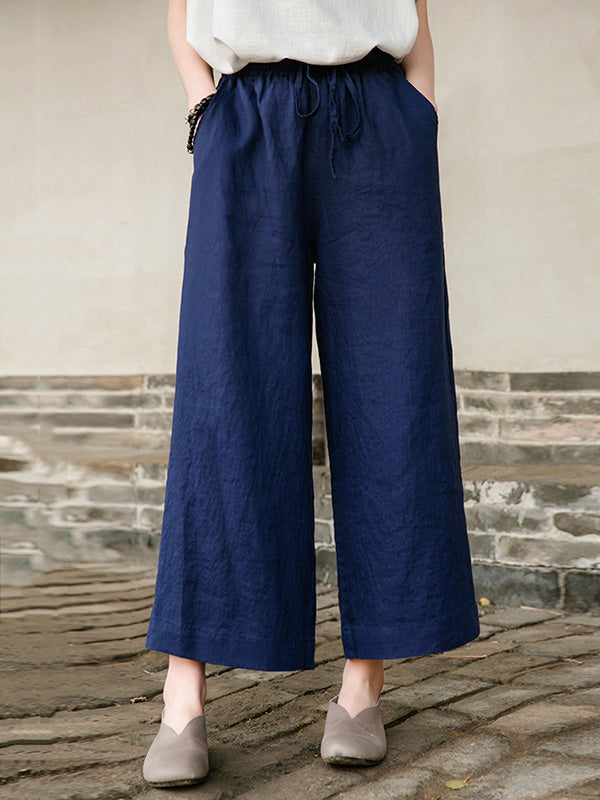 Simple Linen Column Elasticity Waist Pants