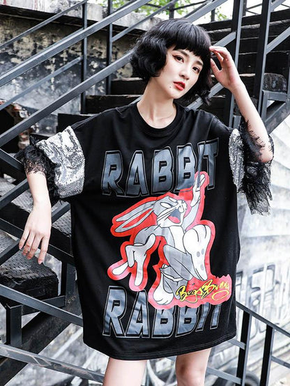 Leisure Cartoon Print Split-Joint Shirt Dress