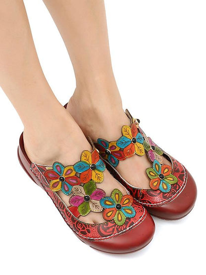 Vintage Flower Pattern Round Toe Mules&Slides