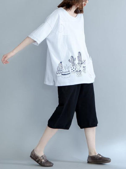 Loose Oversize Printed Plant T-Shirt