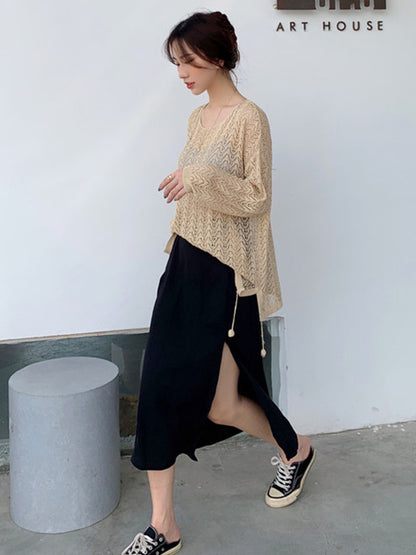 Original Solid Irregularity Split-Side A-Line Skirt