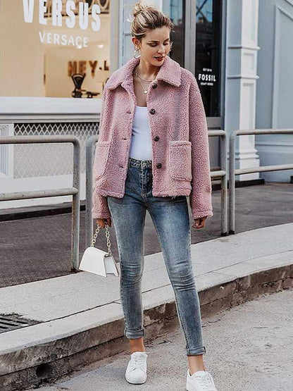 Solid Faux fur Lapel Outwears