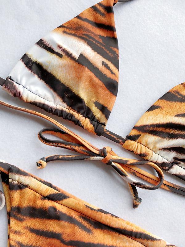 Tiger Print Split Bikini Swimsuit