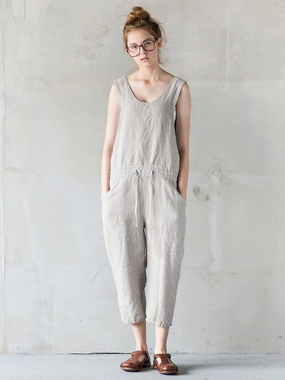 Simple Gray Sleeveless Round-neck Jumpsuits