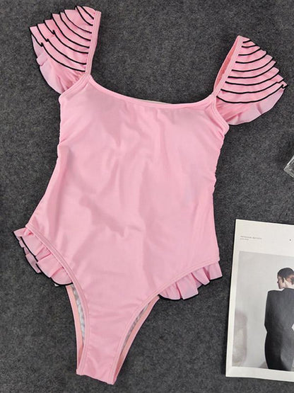 Ruffled Plain One-piece Swimsuit