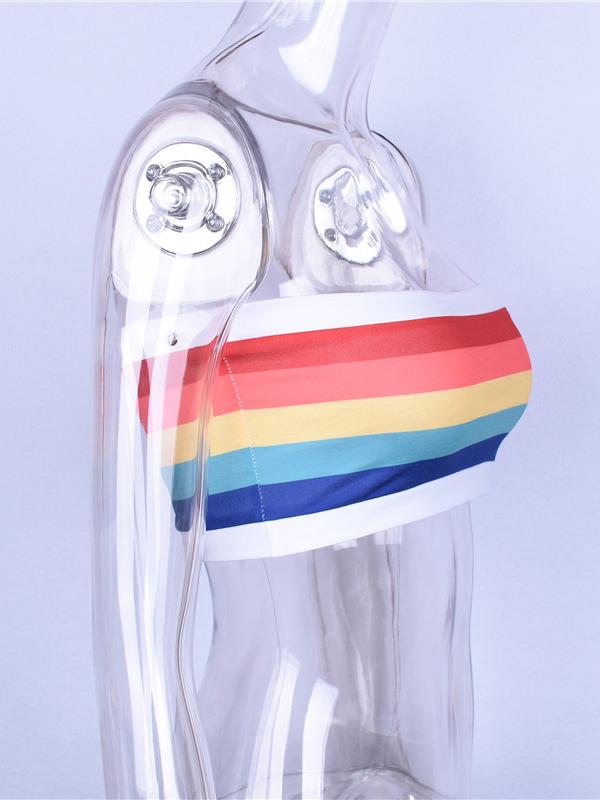 Fashion Rainbow Striped Sexy Wrap Sports Bra