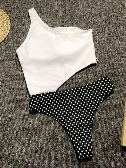 Contrast Polka-dot One Piece Swimsuit