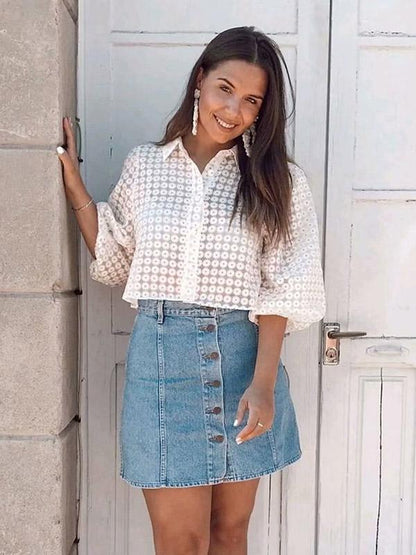 Lapel Collar Printed Blouses&Shirts