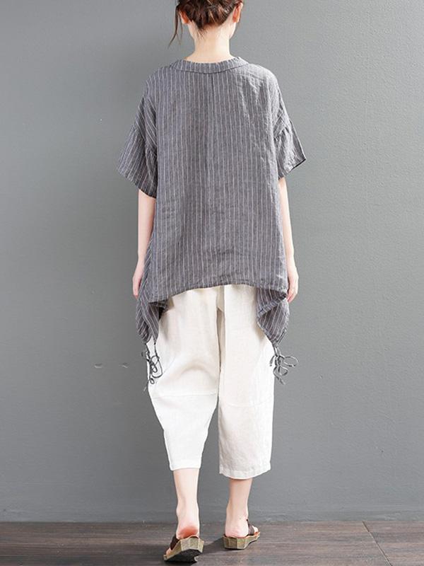 Loose Striped T-shirt + Solid Casual Pants Suits