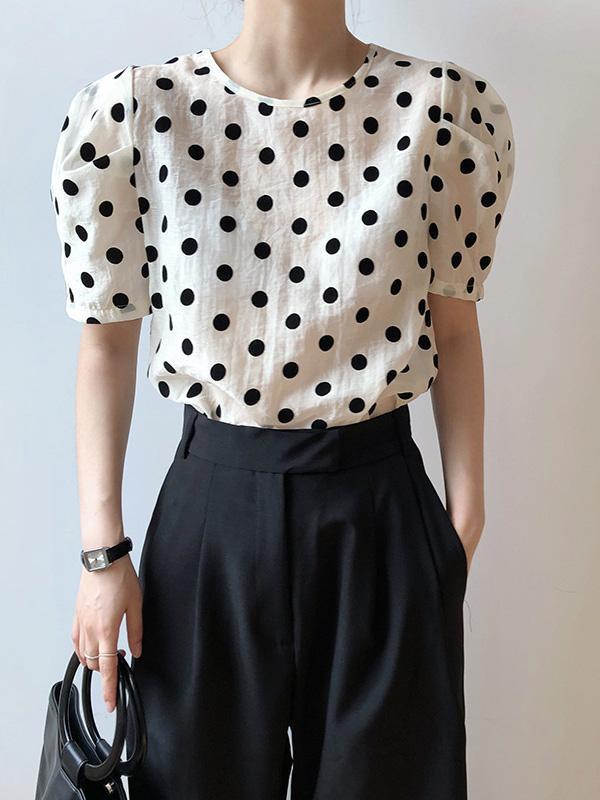 Original Polka-Dot Bishop Sleeve T-Shirts Tops