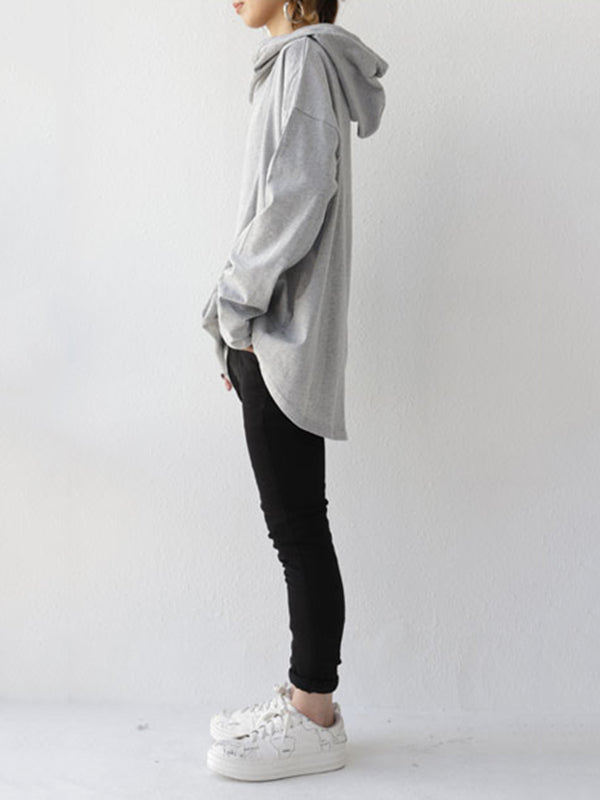 Simple Casual Solid Color Heaps Collar Long Sleeves Hoodies