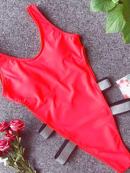 Bandage Plain One-piece Swimwear