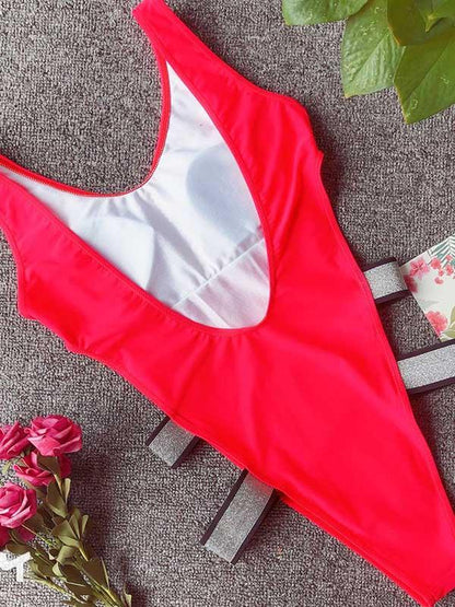Bandage Plain One-piece Swimwear