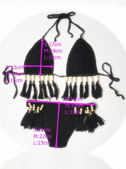 Sexy Halterneck Knitting Tassels Two-Pieces Bikini Swimwear