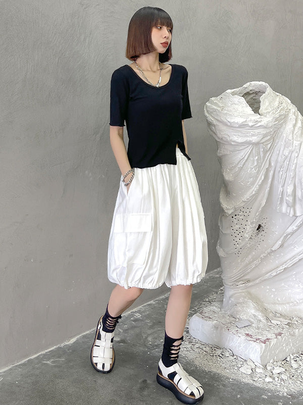 Casual Solid Color Split-Side Short Sleeves U-Neck Shirts