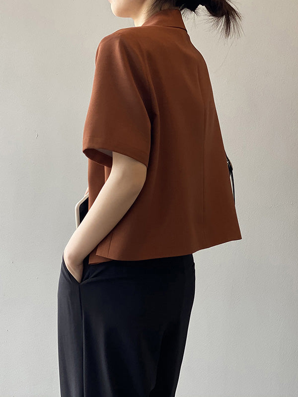 Urban Solid Color Notched Collar Short Sleeves Blazer