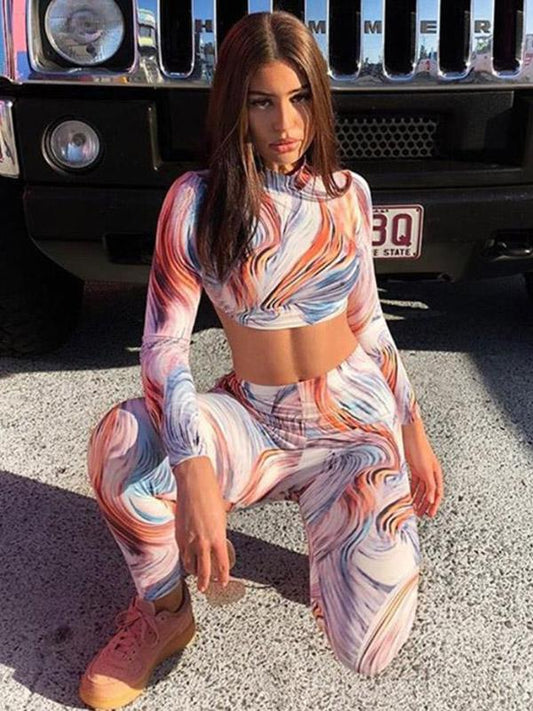 Mock Neck Long Sleeve Tees And Leggings Suits