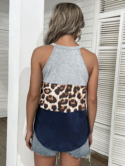 Original Casual Leopard Printed Contrast Color Vest Top