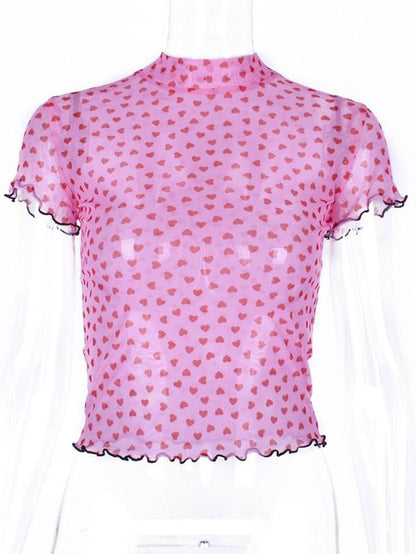 Mock Neck Frilled Crop Tee