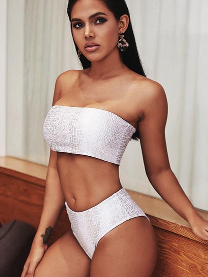 Strapless Snake Pattern Split Type Bikini Swimsuit