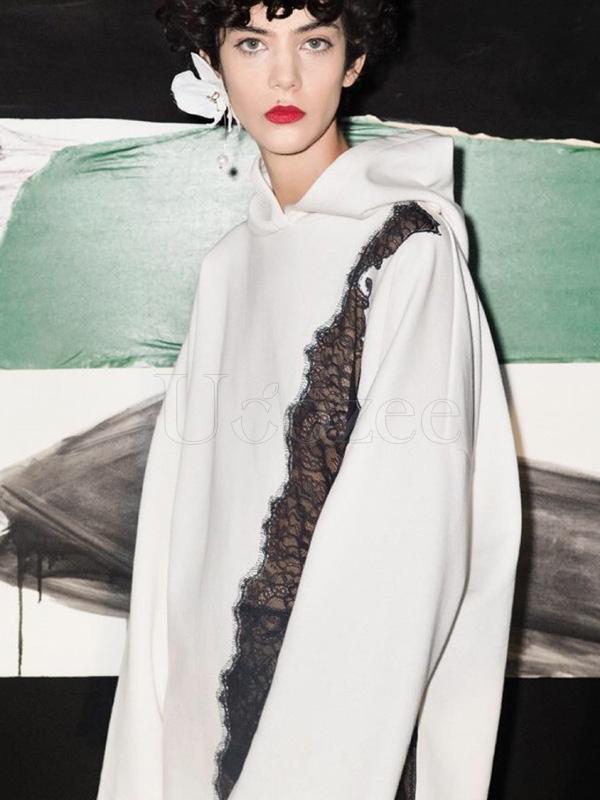 Lace Asymmetry Split-joint Designed Sweatshirt