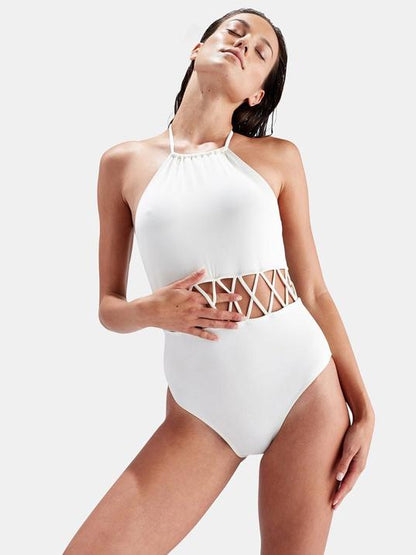 Sennit Hollow Lace-up One-piece Swimsuit