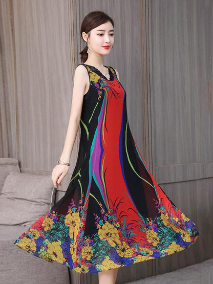 Casual Flower Printed 2-pieces Long Dress