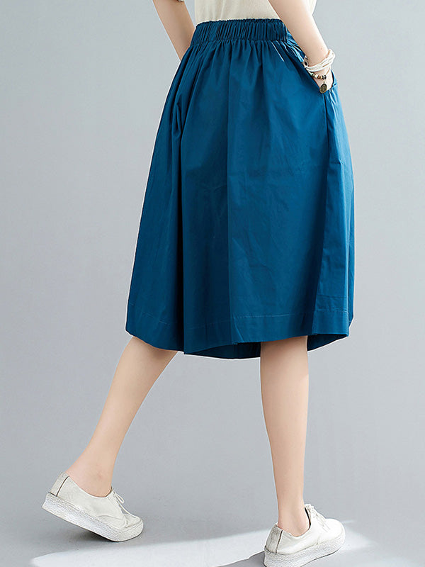Casual Solid Color Elasticity Waist Wide Leg Shorts
