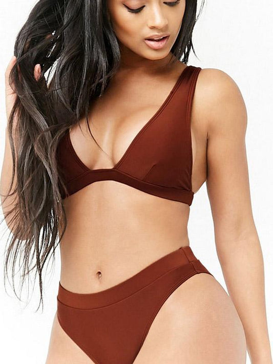 Plain Burgundy Bikinis Swimwear