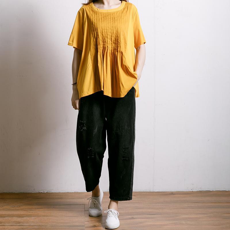 Comfortable Solid Color Pleated Summer T-Shirt