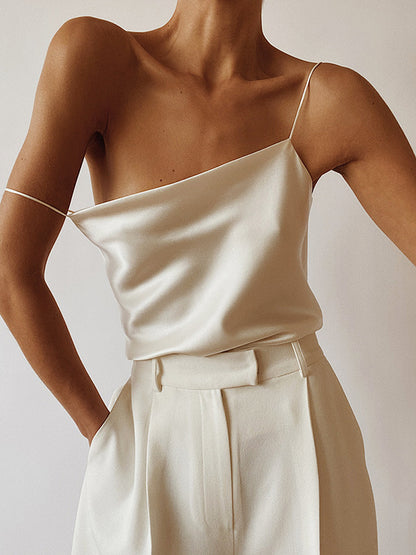 Simple Solid Color Spaghetti-Neck Vest