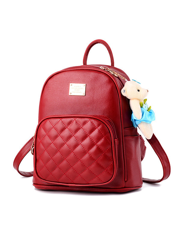 Original Solid Color Zipper PU Backpack