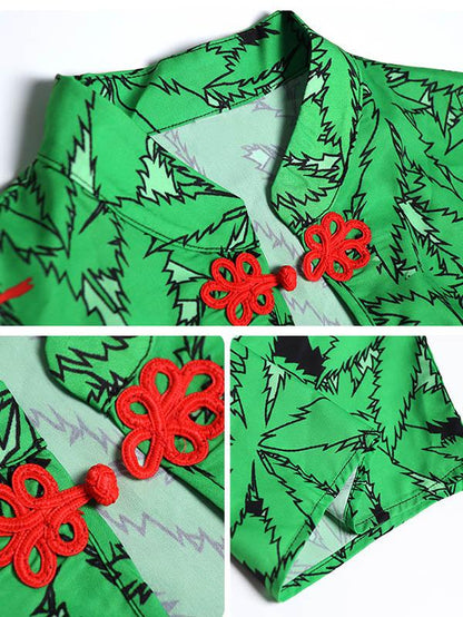 Oversize Printed Green Dress