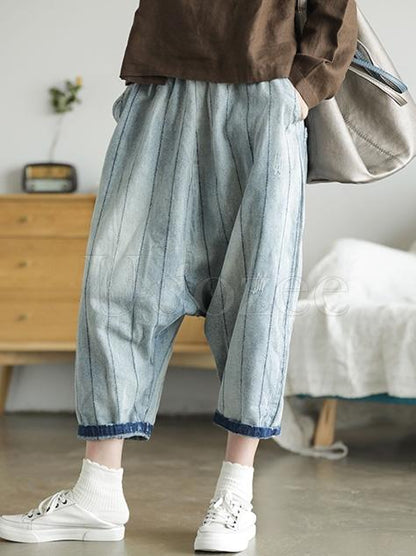 Retro Striped Wide-leg Jeans Pants